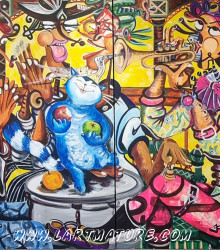 Le Chat bleu - Peinture de Dady Nkanga Yafu