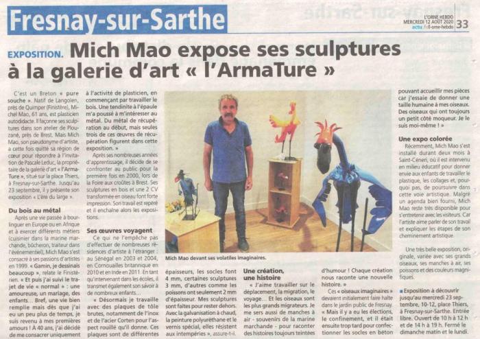 Mich Mao expose ses sculptures à la galerie d'art "l'ArTmature" de Orne Hebdo