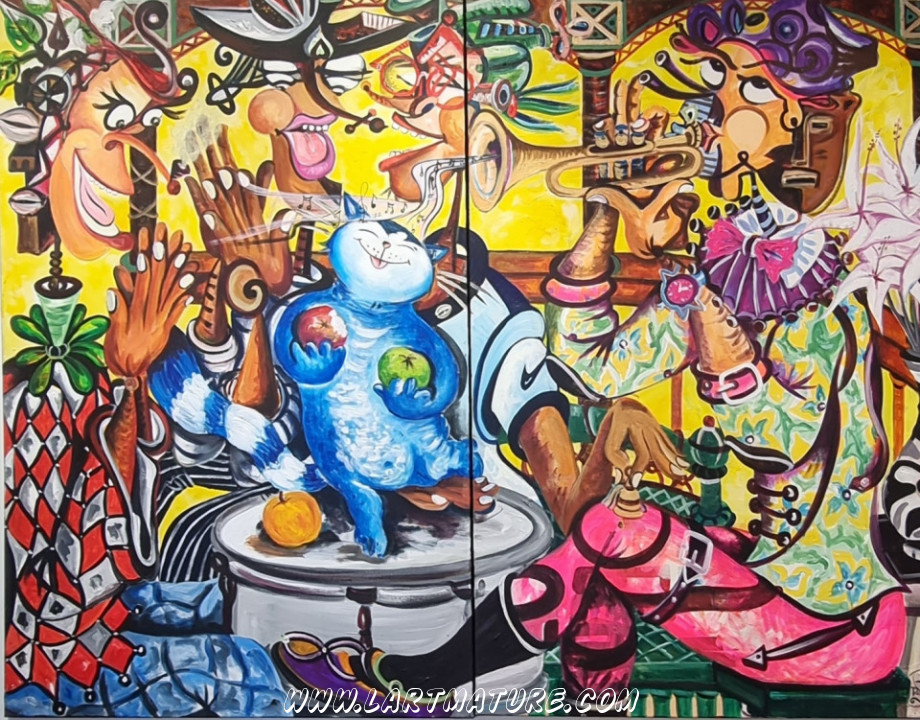 Le Chat bleu - Peinture de Dady Nkanga Yafu