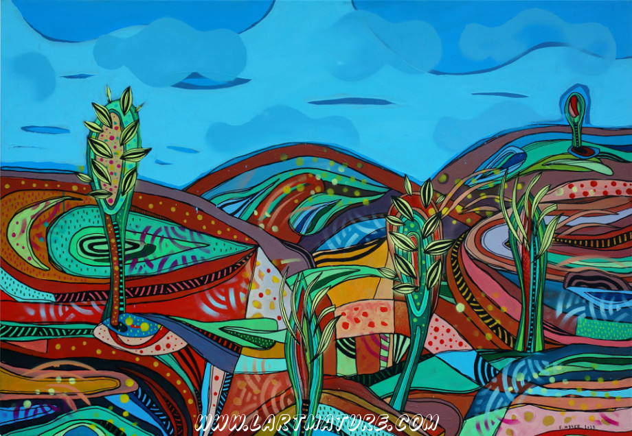 Paysage aux 4 arbres de Eric Meyer Paysage aux 4 arbres - Dessin, Peinture de Eric Meyer