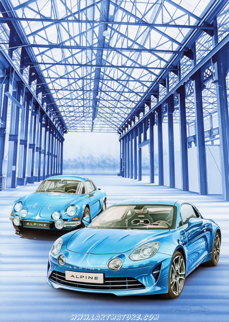 Alpine Garage Bleu - Peinture de François Bruère