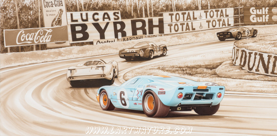 Ford GT40 Virage d'Arnage – Le Mans 1969 - Peinture de François Bruère