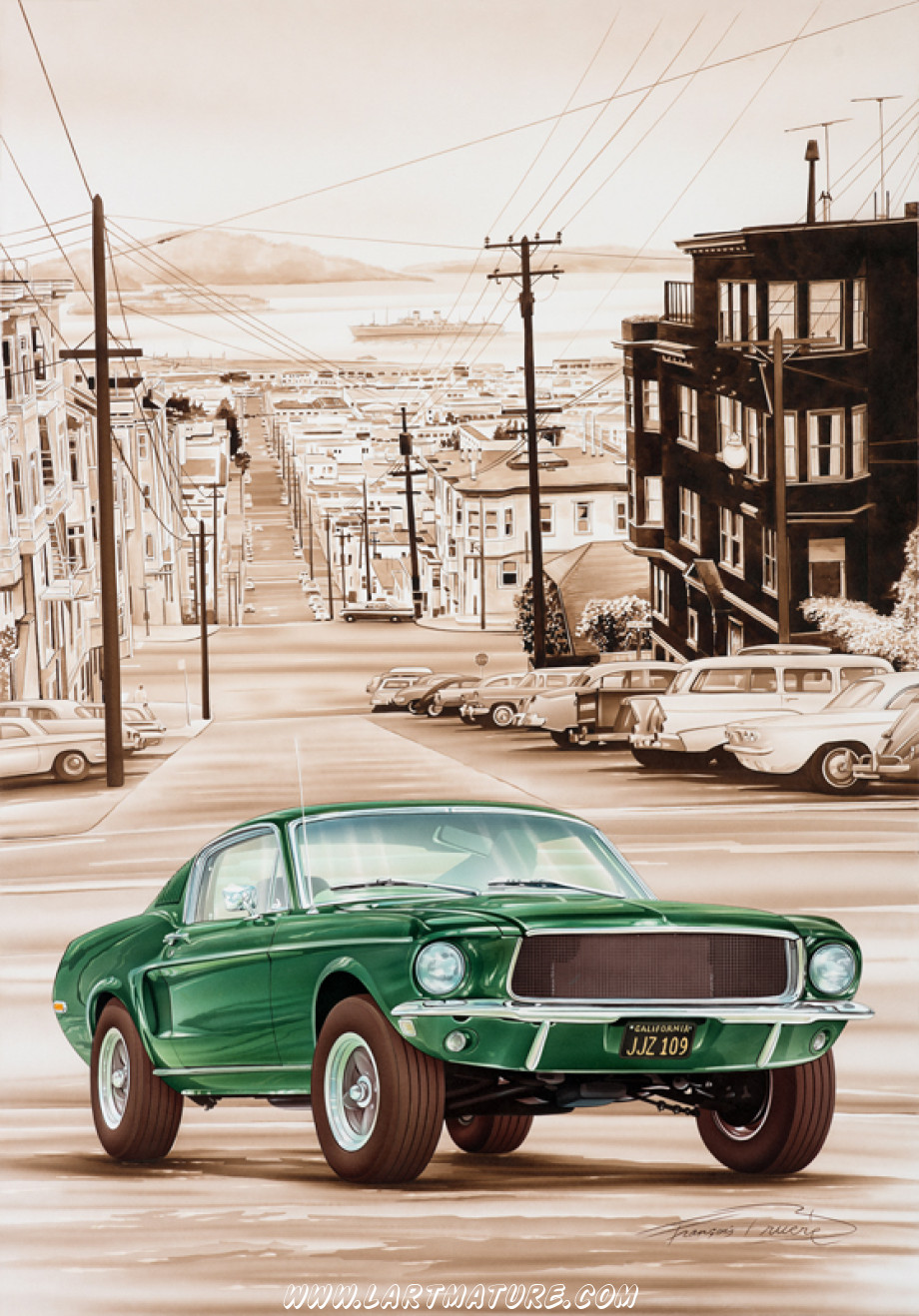 Ford Mustang Bullitt 1968 - Peinture de François Bruère